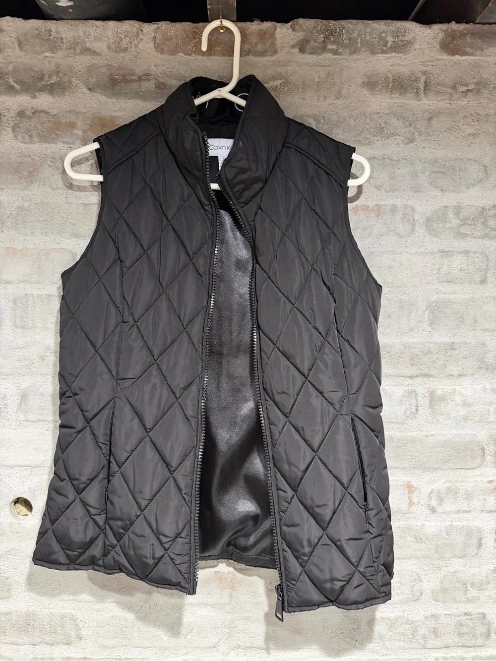 Calvin Klein Black Quilted Vest with Stand Collar
